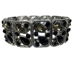 Black & Grey Rhinestone Panel Stretch Bracelet